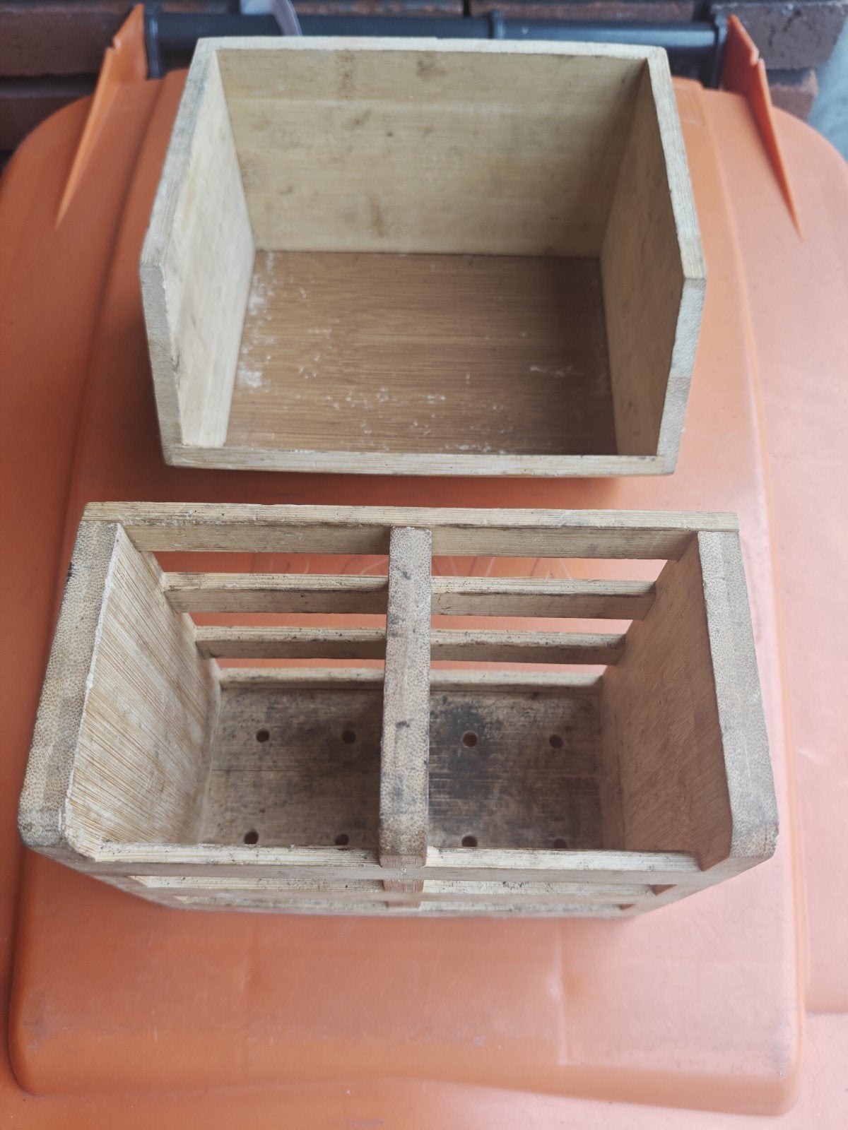 Houten bestekbak / organizer, Ophalen of Verzenden, Gebruikt, Bruin, Hout