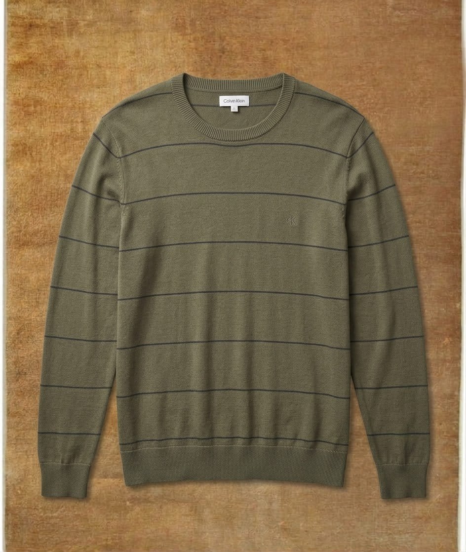 Calvin Klein Heren Trui - Groen met strepen, Maat L, Verzenden, Gedragen, Groen, Calvin Klein