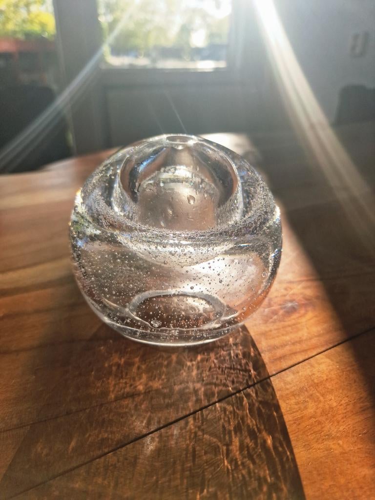 Vintage mondgeblazen spijkerglas vaasje – helder bubble glas, Ophalen of Verzenden
