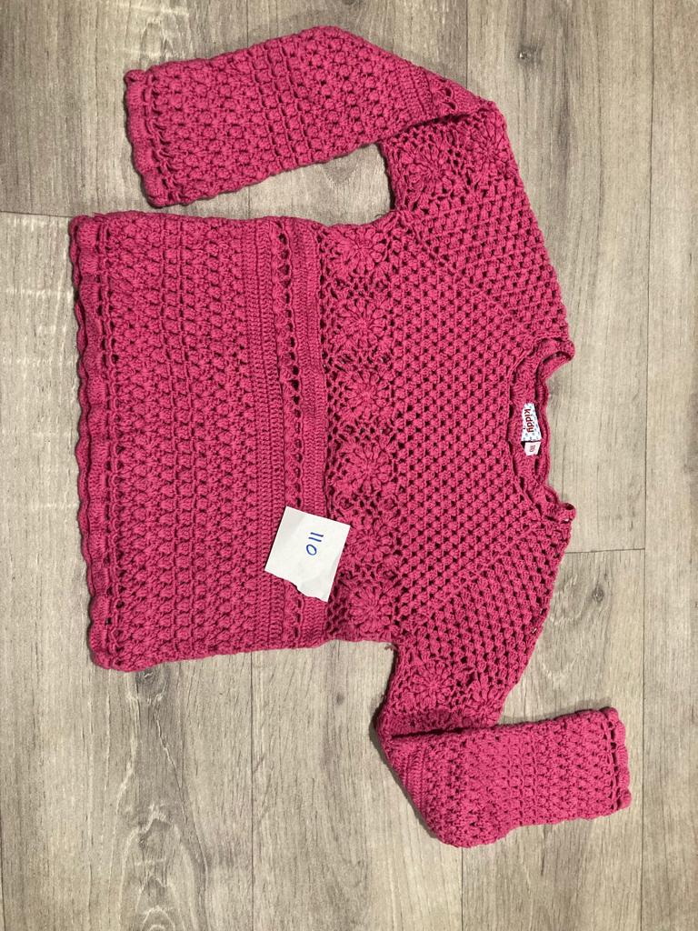 Gehaakt vestje / bolero roze – maat 110, Meisje, Trui of Vest, Ophalen of Verzenden, Zo goed als nieuw