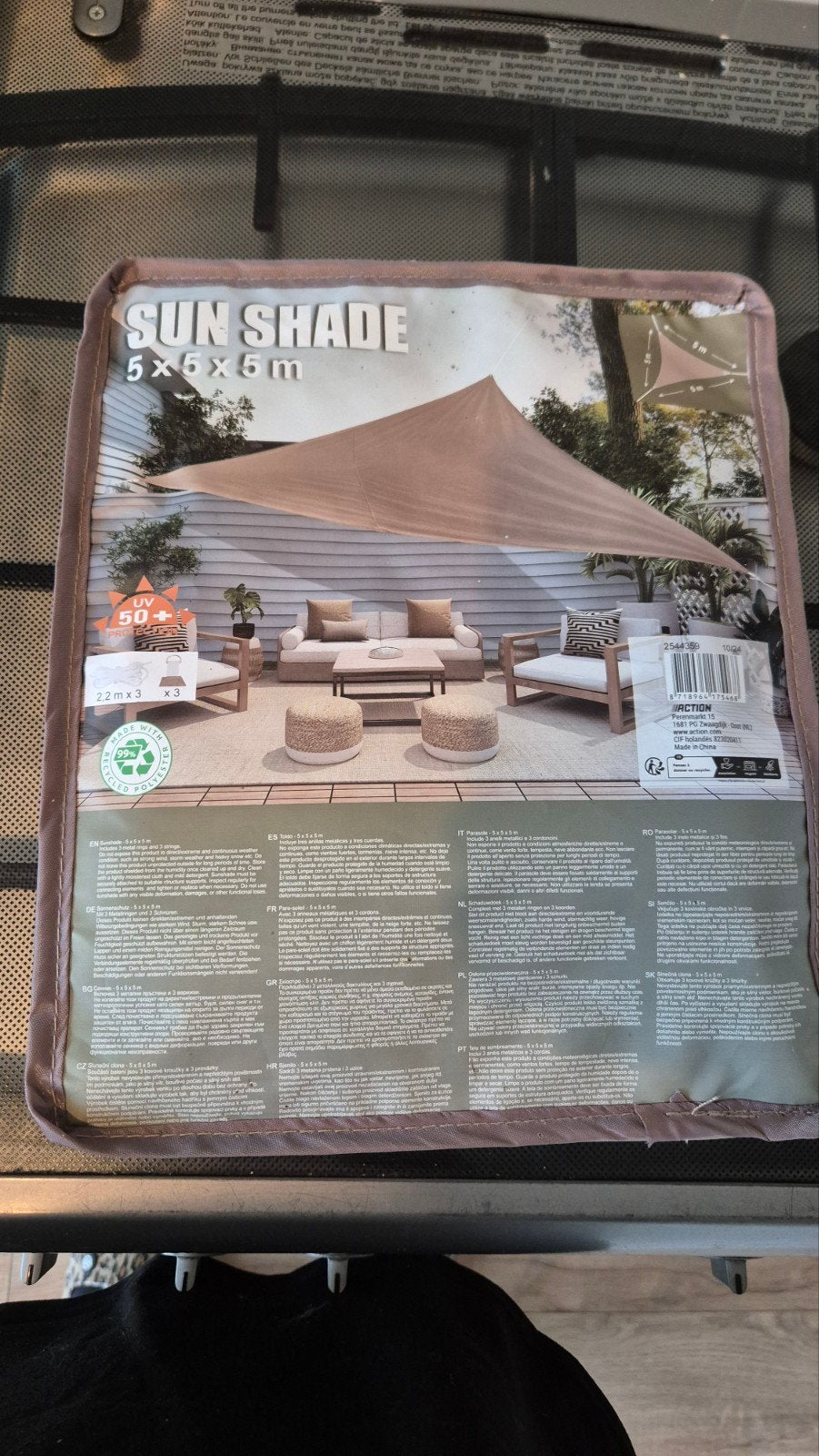 Nieuw Schaduwdoek 5x5x5 meter Beige - UV 50+, Tuin en Terras, Schaduwdoeken, Ophalen of Verzenden