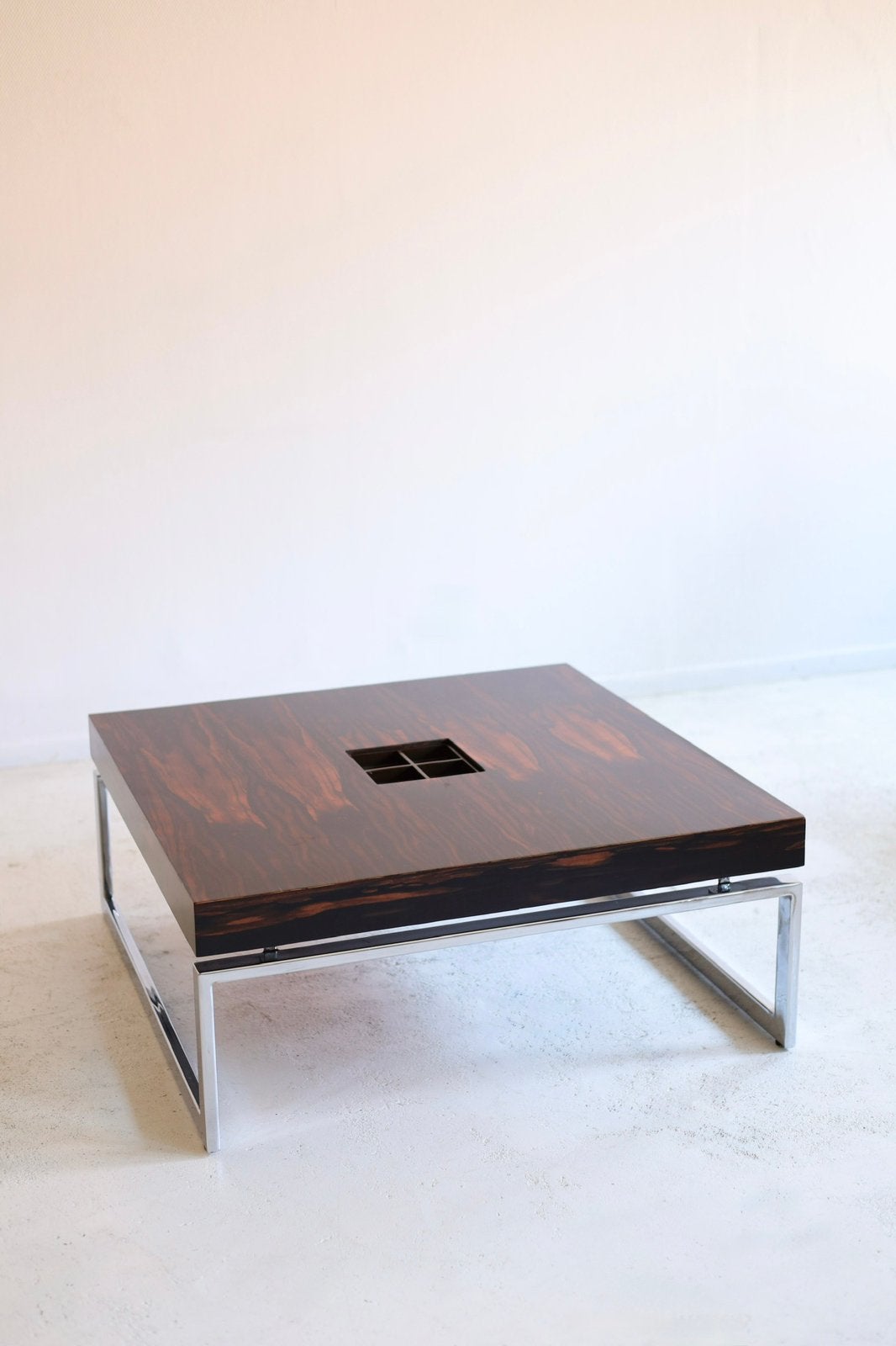 Salontafel coromandelhout vintage jaren 70, Ophalen, 50 tot 100 cm, Design, Vierkant