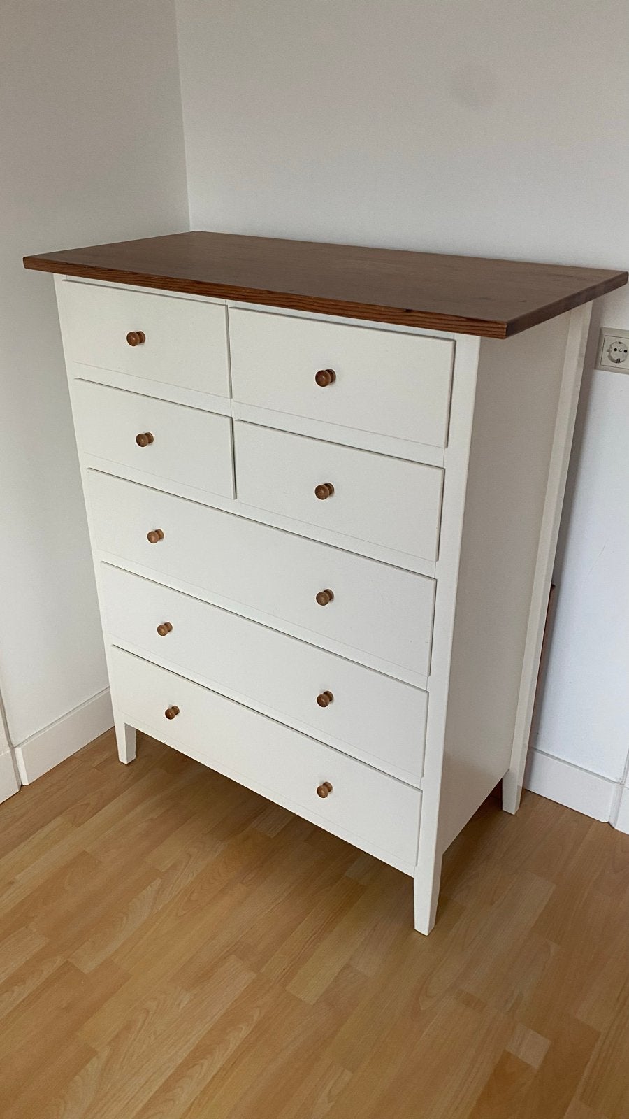Witte IKEA ladekast met houten blad en 7 laden, Huis en Inrichting, Ophalen, Gebruikt, 5 laden of meer, 100 tot 150 cm