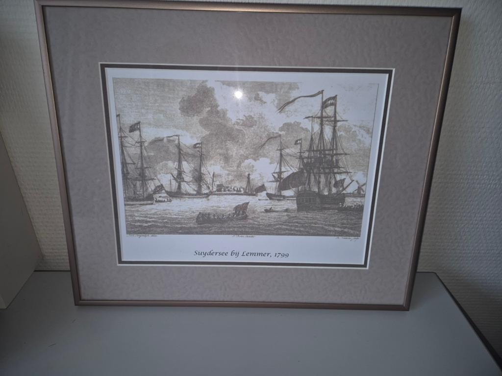 Antieke Ets: Zuiderzee bij Lemmer, 1799 - Ingelijst, Antiek en Kunst, 31 cm, Ingelijst, Ets, Ophalen of Verzenden