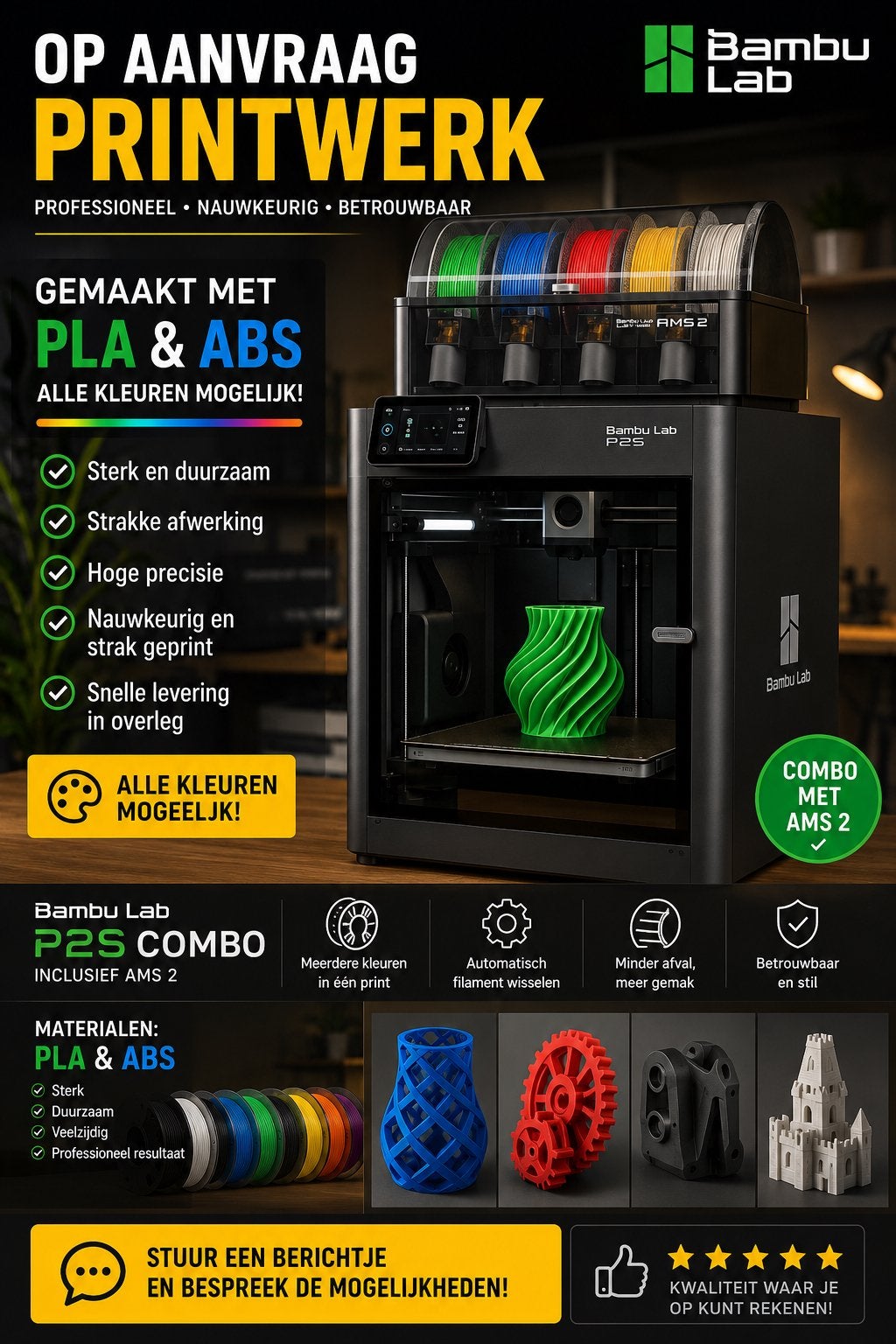 Professioneel 3D Printwerk op aanvraag - PLA & ABS, Computers en Software, 3D Printers, Ophalen of Verzenden, Nieuw, Filament