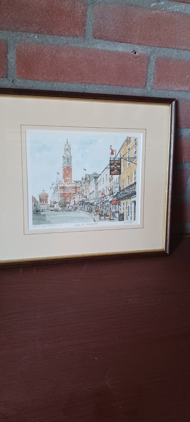 High St. Colchester - Ingelijste aquarel, Realistisch, Ophalen of Verzenden, Aquarel, Ingelijst