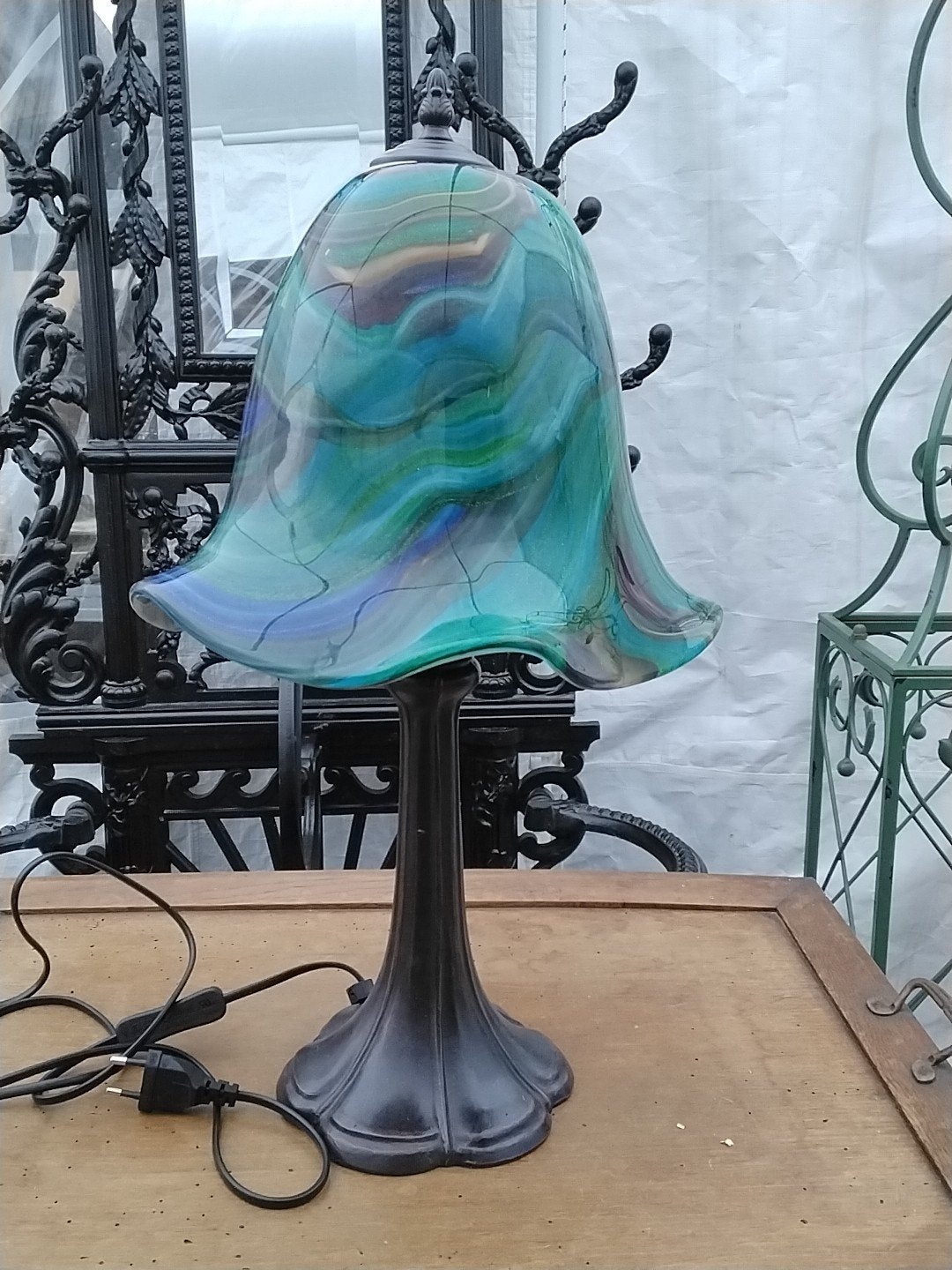 Tafellamp met zware Murano glazen kap, 53 cm hoog, Ophalen of Verzenden