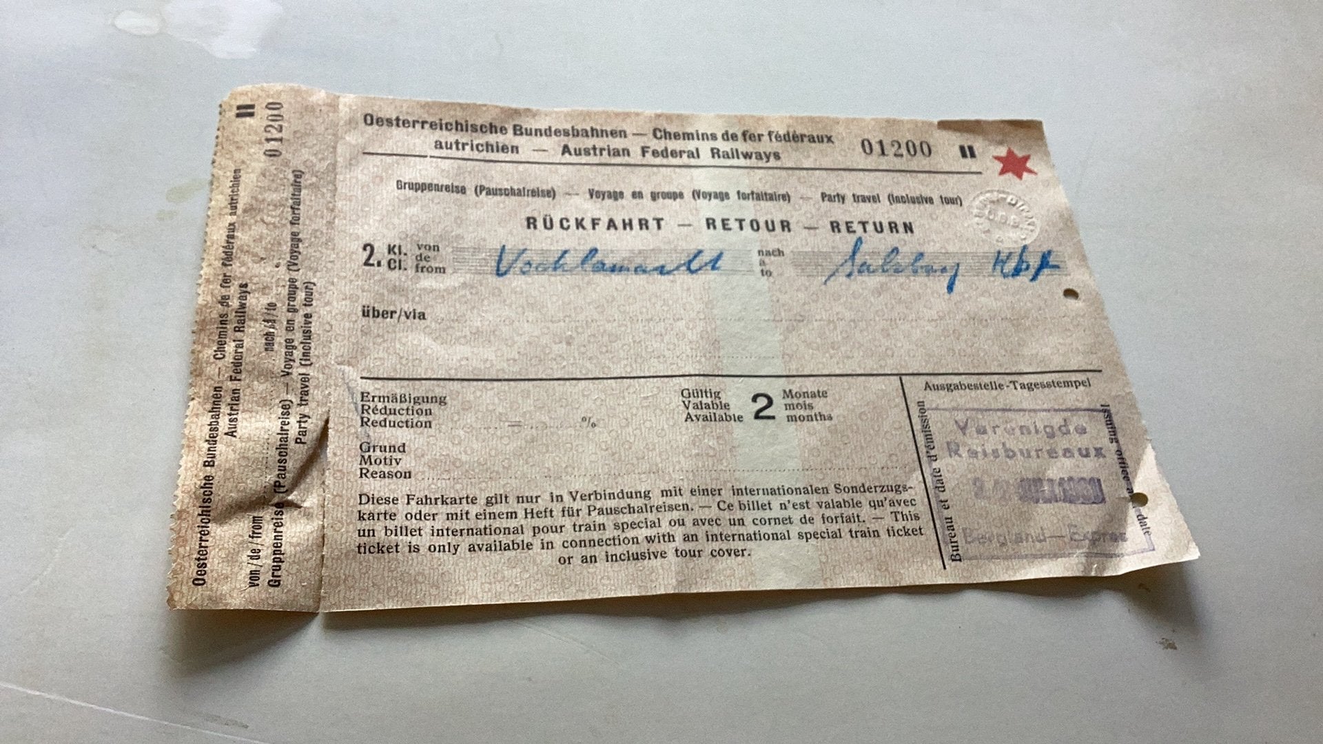 Oud treinkaart Oostenrijk 1961, Ophalen of Verzenden, Trein, Overige typen