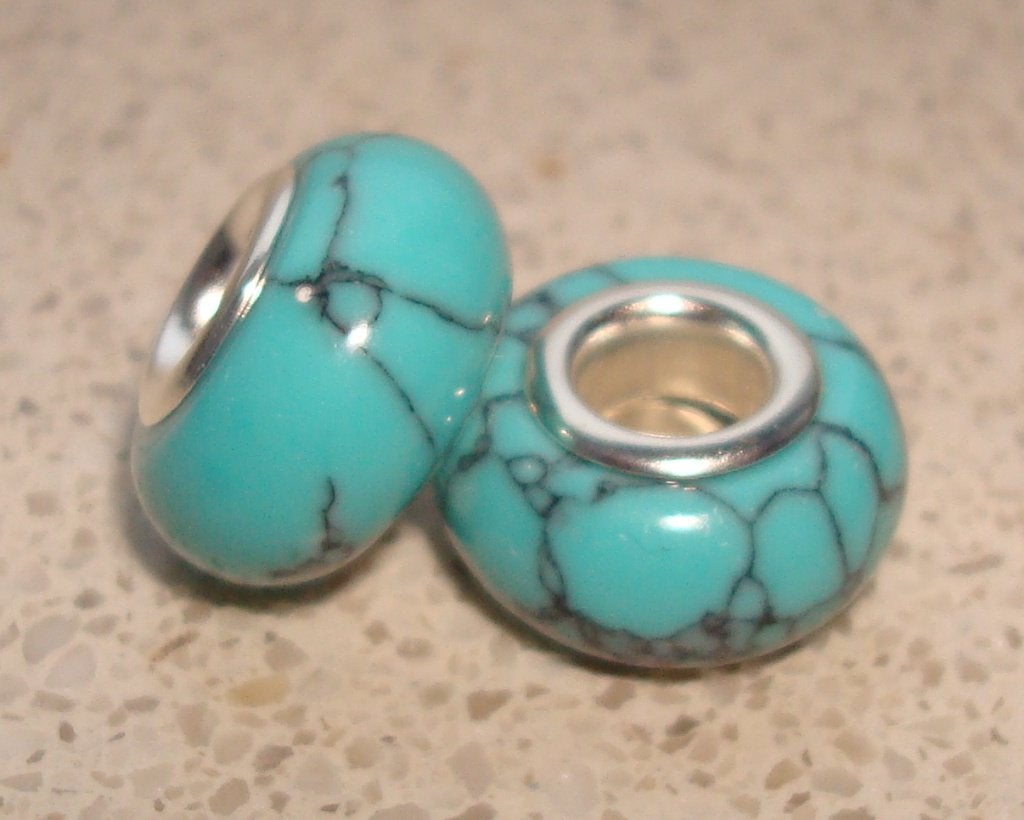 Groot gat bedel met turquoise natuursteen, Overige materialen, Want 18 Hoogvliet, Adorabeads, Nieuw