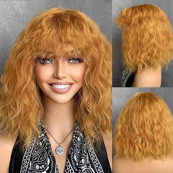 Pruik schouderlang bob model met wave slagen saffraan ginger, Verzenden, Nieuw, Pruik of Haarverlenging