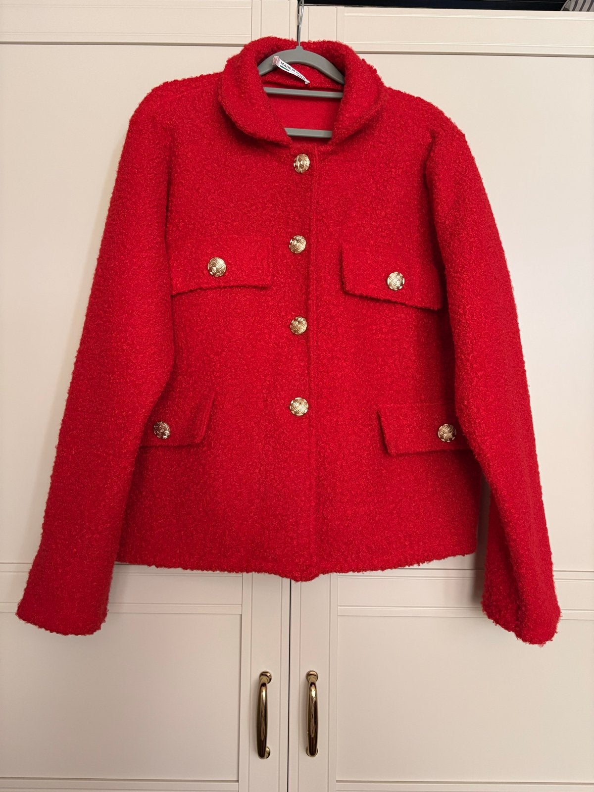 Rood Bouclé Jasje - One Size, Ophalen of Verzenden, Gedragen, Maat 38/40 (M), Rood