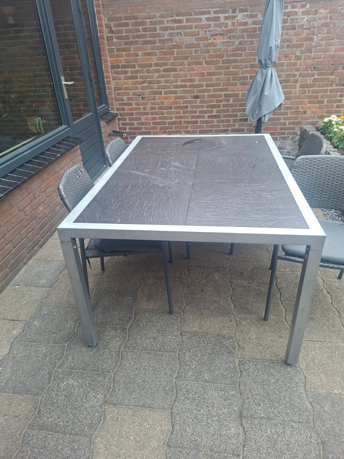 Tuinset met zitkussens - 160x110x75cm, Tuin en Terras, Tuinsets en Loungesets, Ophalen, 4 zitplaatsen, Gebruikt, Aluminium