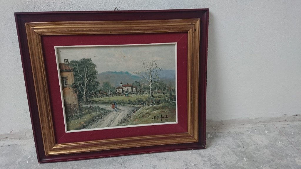 Antiek olieverf schilderij, Antiek en Kunst, Ophalen, Passe-partout, Olieverf, Landschap