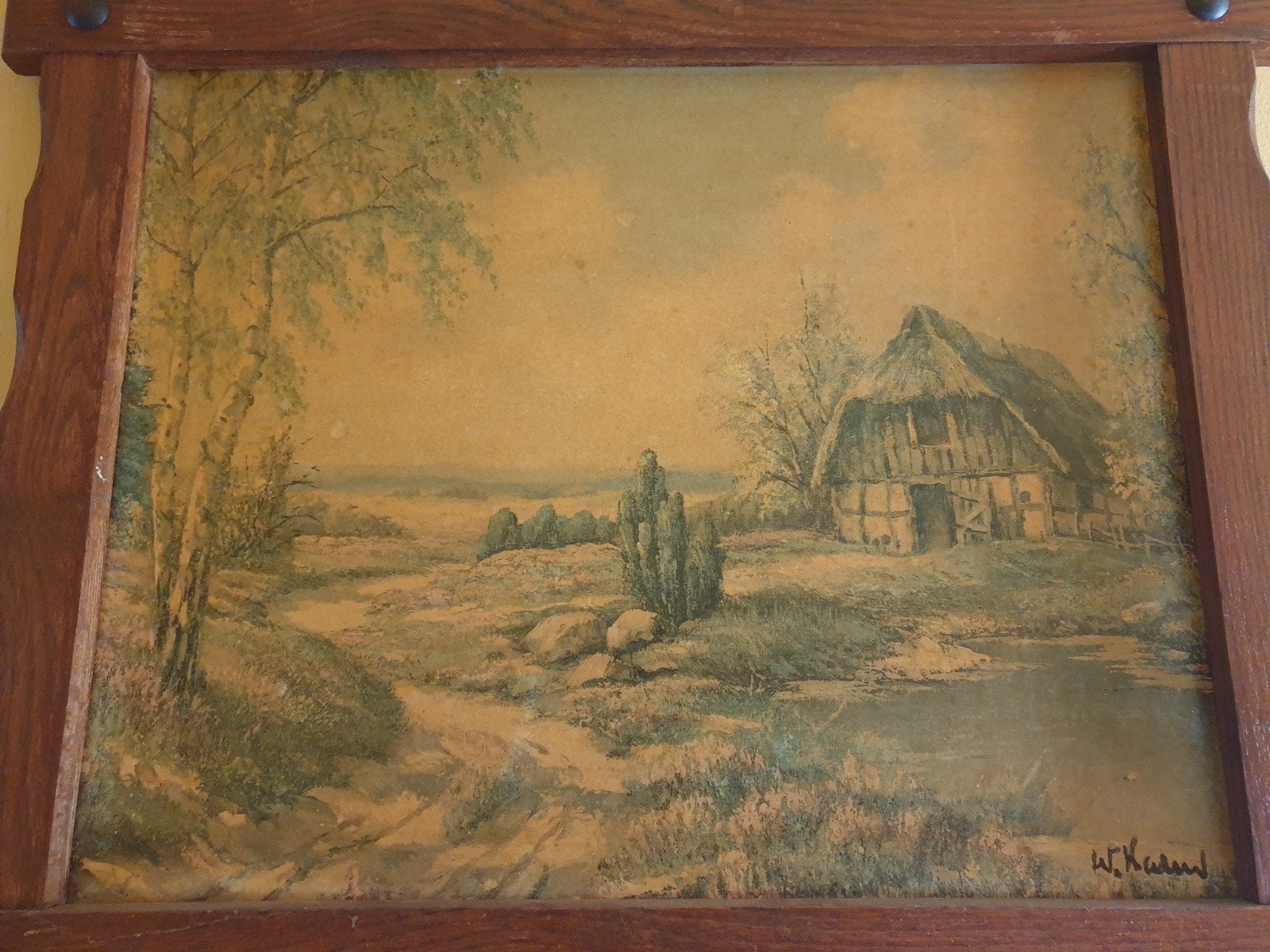 Oud Hollands Landschap met Boerderij - Gesigneerd, Ophalen, Oud hollands, Landschap, Aquarel