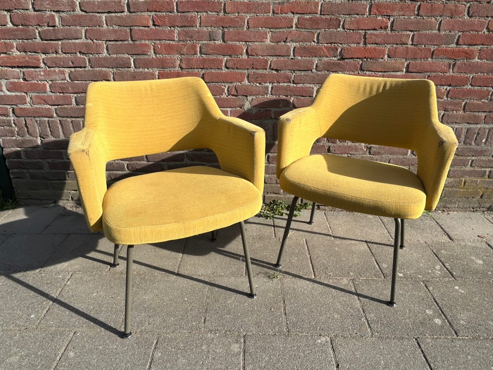 Set van 2 vintage fauteuils geel/oker, Ophalen, 60's 70's 80's sixties seventies eighties modern, Gebruikt, 75 tot 100 cm