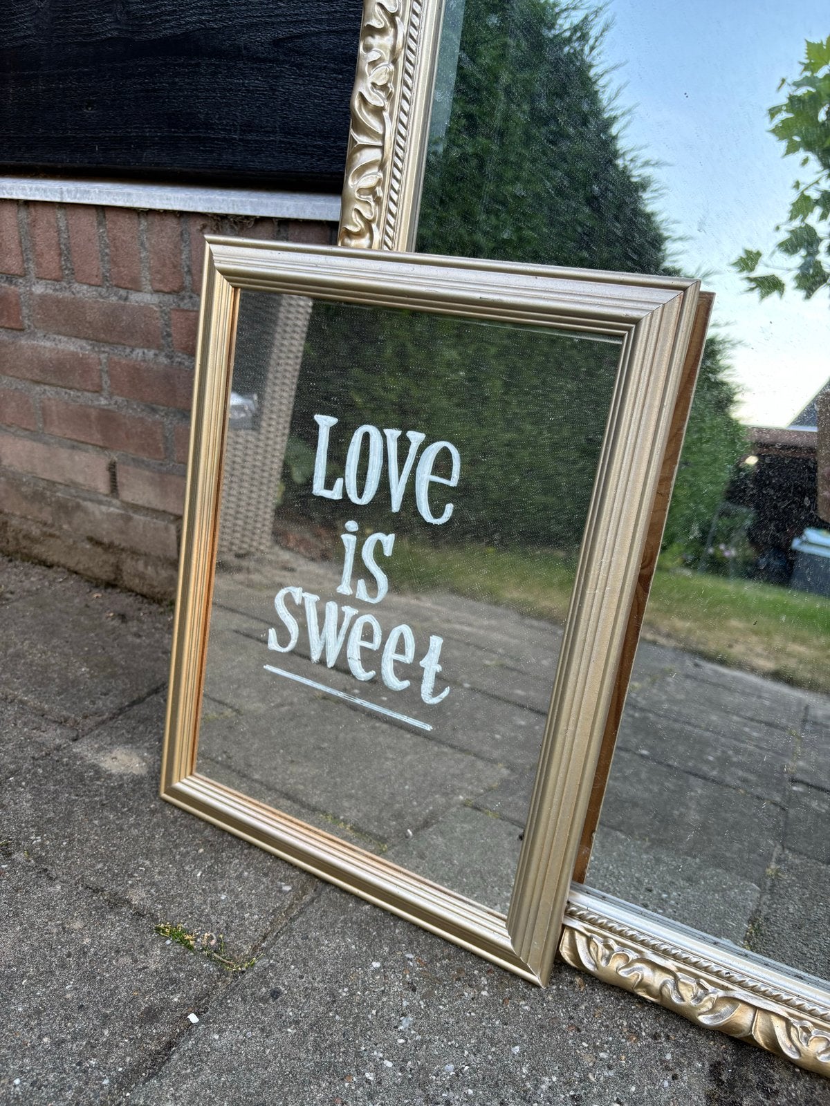 Gouden spiegels voor gelegenheid, Hobby en Vrije tijd, Feestartikelen, Ophalen, Gebruikt, Versiering, Geboorte of Huwelijk