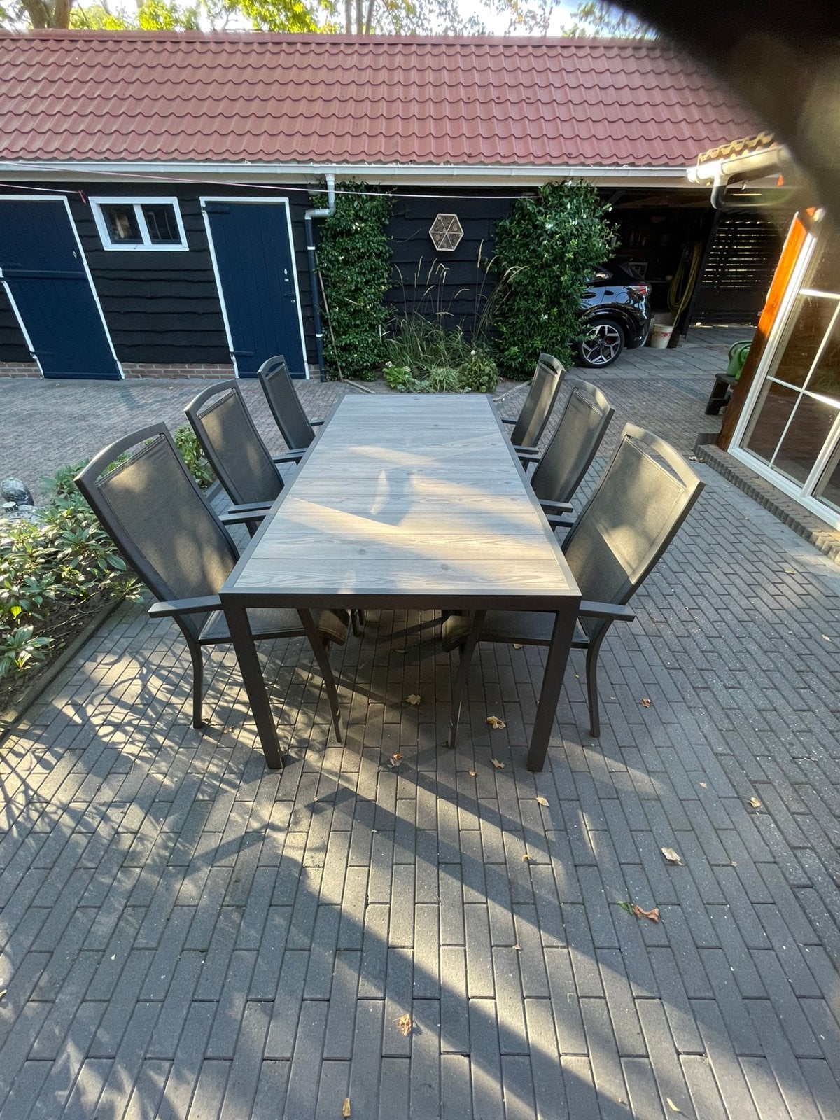 Goed onderhouden tuinset met 6 stoelen, Tuin en Terras, Tuinsets en Loungesets, Ophalen, 6 zitplaatsen, Aluminium, Zo goed als nieuw