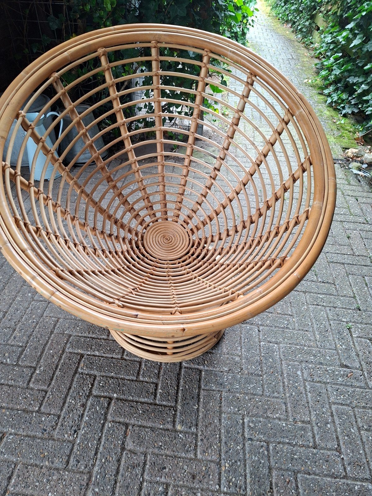 Vintage rotan papasan stoel, Huis en Inrichting, Stoelen, Gebruikt, Bruin, Riet of Rotan, Ophalen of Verzenden