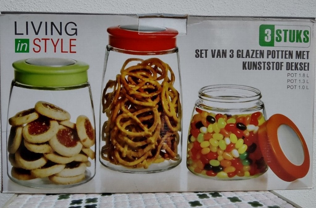 Voorraadpotten set 3 delig, Glas, Nieuw, Ophalen of Verzenden, Voorraadpot