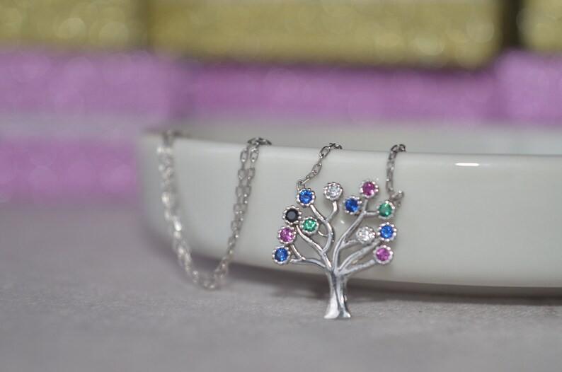 Zilveren Ketting 'Levensboom' met Gekleurde Zirkonia, Nieuw, Ophalen of Verzenden, Met edelsteen, Zilver