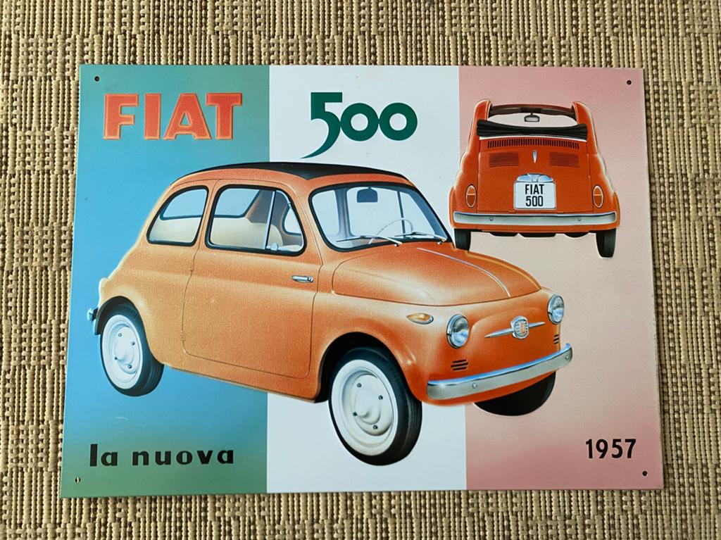 Metalen wandplaat Fiat 500 30 x 40 cm, Ophalen of Verzenden, Zo goed als nieuw, Auto's