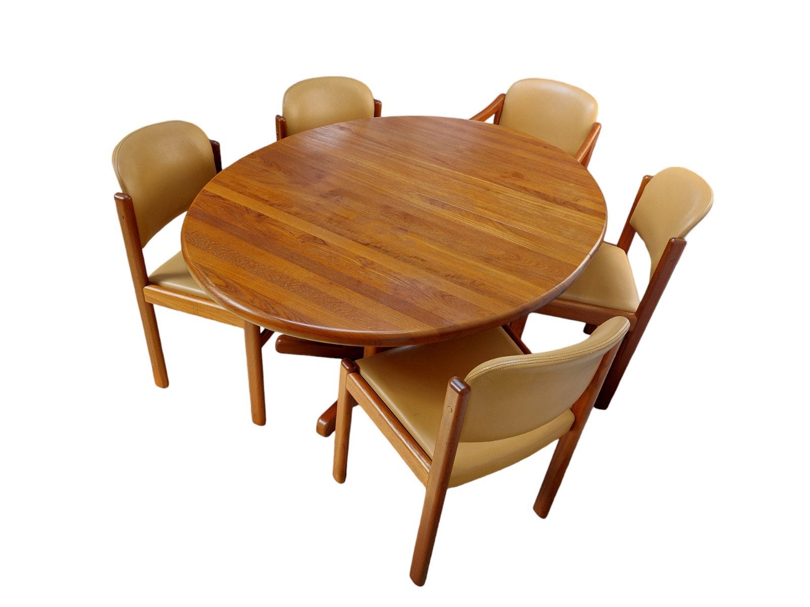 Vintage teakhouten eethoek met 5 stoelen (setprijs), Ophalen, Gebruikt, Vijf personen of meer, Onbekend