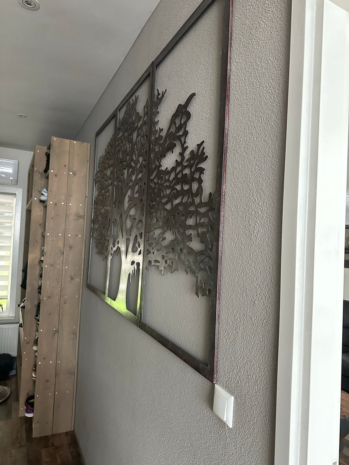 Drieluik levensboom wanddecoratie metaal, Metaal, Wandsculptuur, Ophalen of Verzenden, Zo goed als nieuw