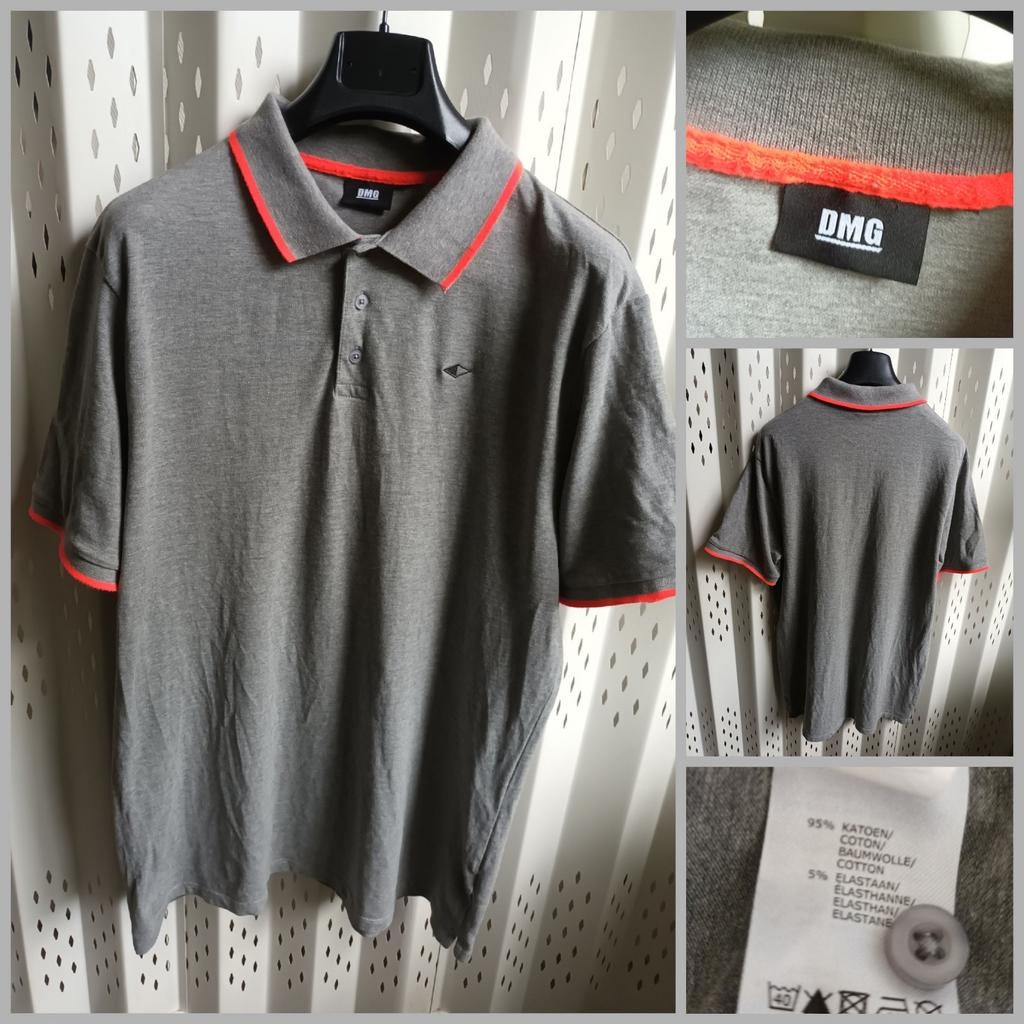 DMG herenpolo grijs met neon oranje accenten XL, Kleding | Heren, DMG, Maat 56/58 (XL), Ophalen of Verzenden, Zo goed als nieuw