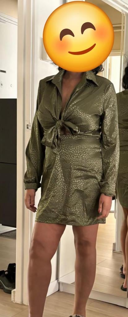 Groene mini jurk met print - maat 38, Maat 38/40 (M), Ophalen of Verzenden, Gedragen, Boven de knie