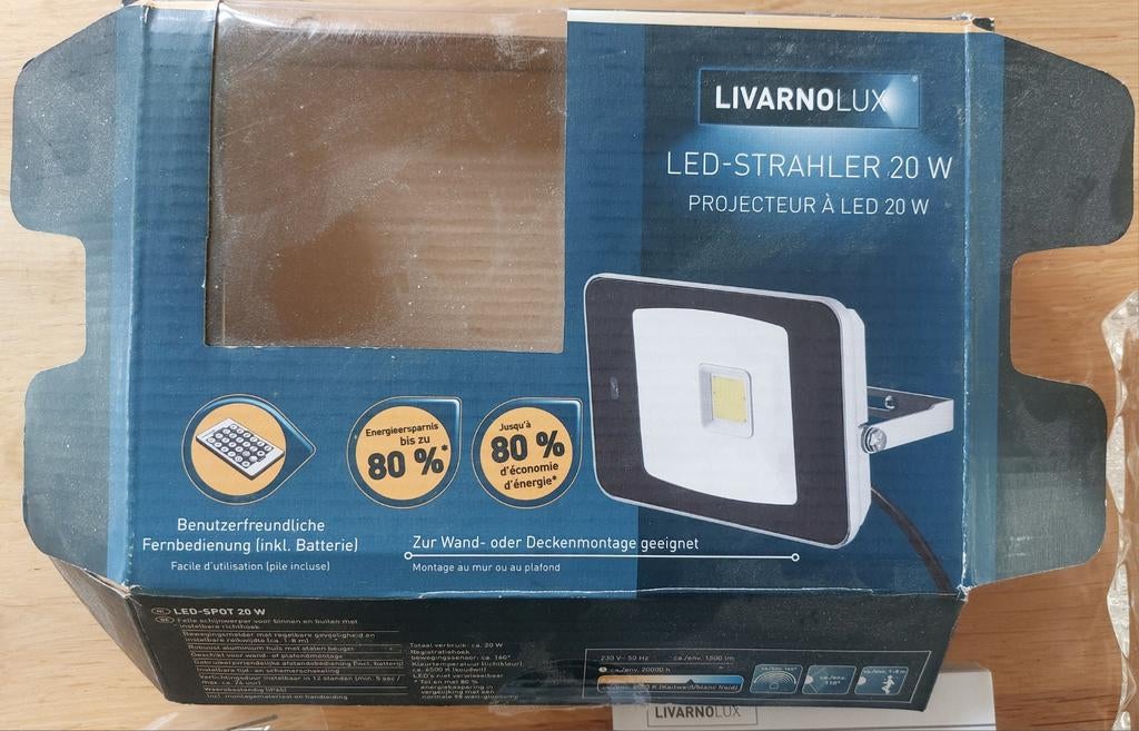 LIVARNO LUX LED-spotlight 20W met afstandsbediening, Minder dan 50 watt, Ophalen of Verzenden, Netvoeding, Spots