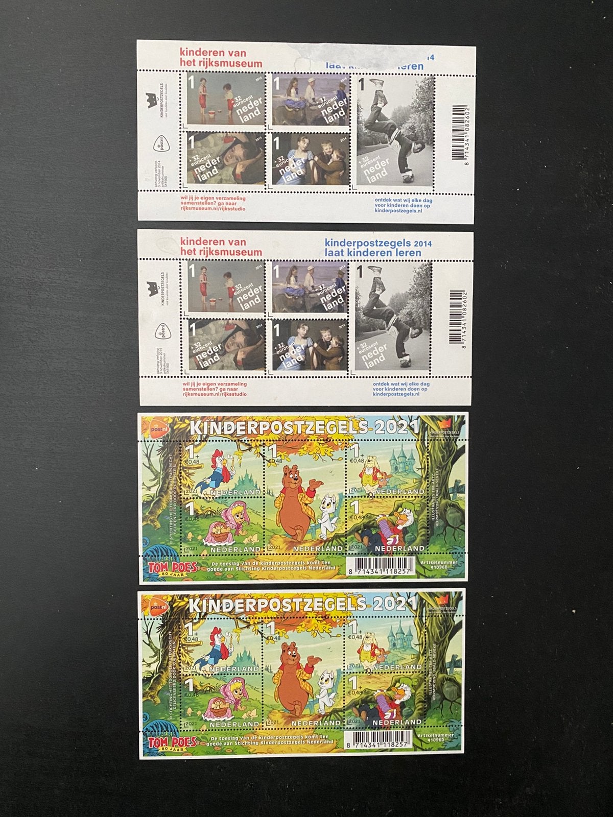 4 x Kinderpostzegels 2x 2014 en 2x 2021 - Ongebruikt, Ophalen of Verzenden, Na 1940, Postfris