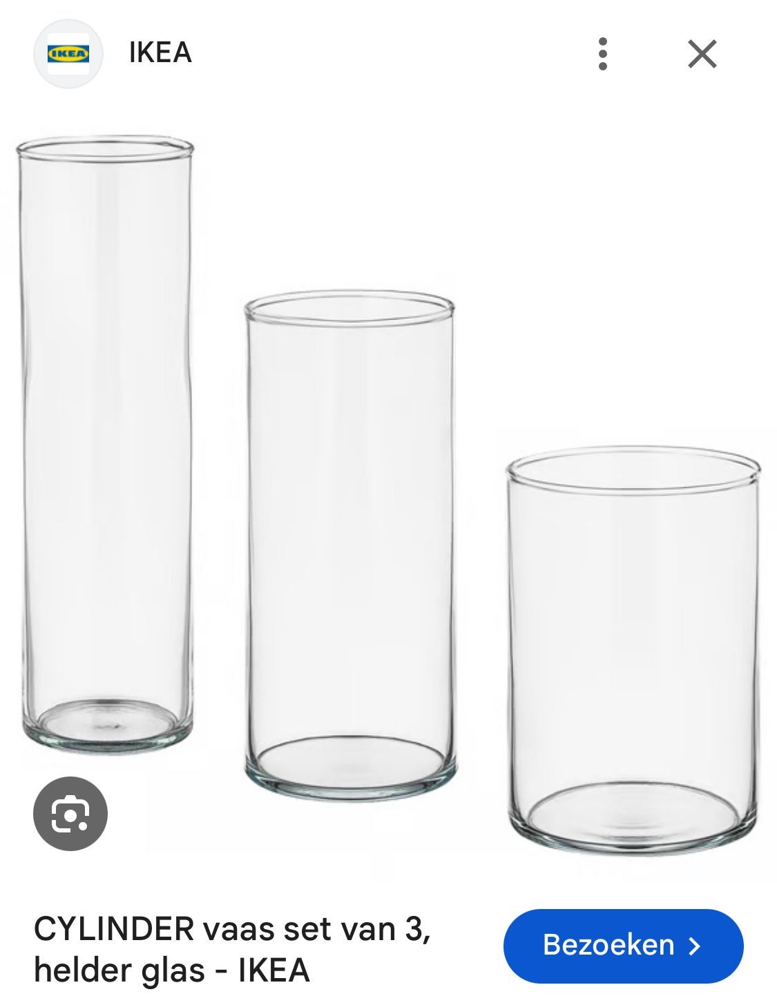 60 sets van 3 IKEA CYLINDER windlichten/vazen voor evenement, Ophalen, Gebruikt, Transparant, Glas
