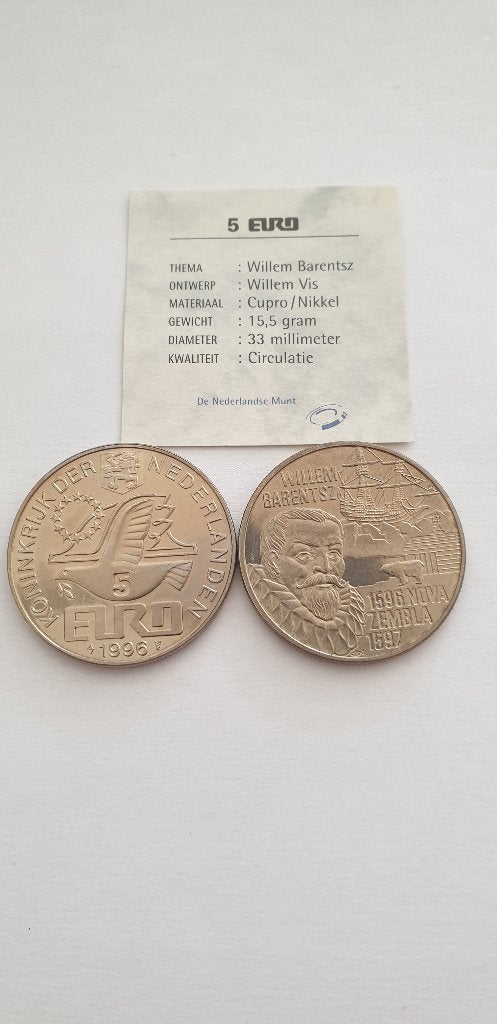 2921 willem barentsz 5 euro 1996, Verzenden, Overige materialen