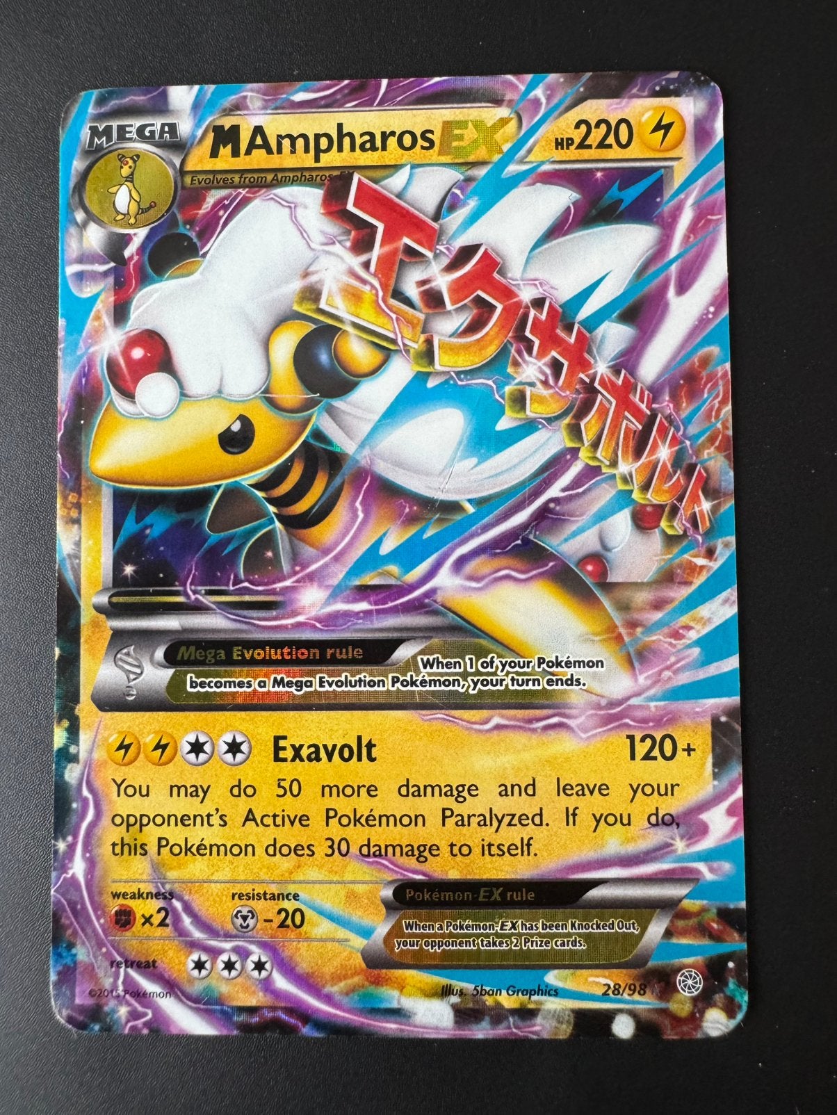 Pokemon Kaart Mega Ampharos EX., Ophalen of Verzenden, Gebruikt, Losse kaart, Foil