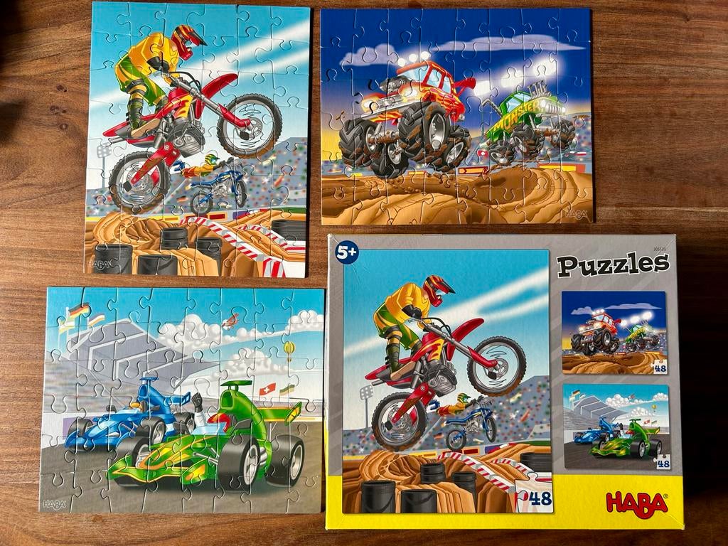 Haba Puzzel Motorsport (48 stukjes), Ophalen of Verzenden, 10 tot 50 stukjes, Gebruikt, 4 tot 6 jaar