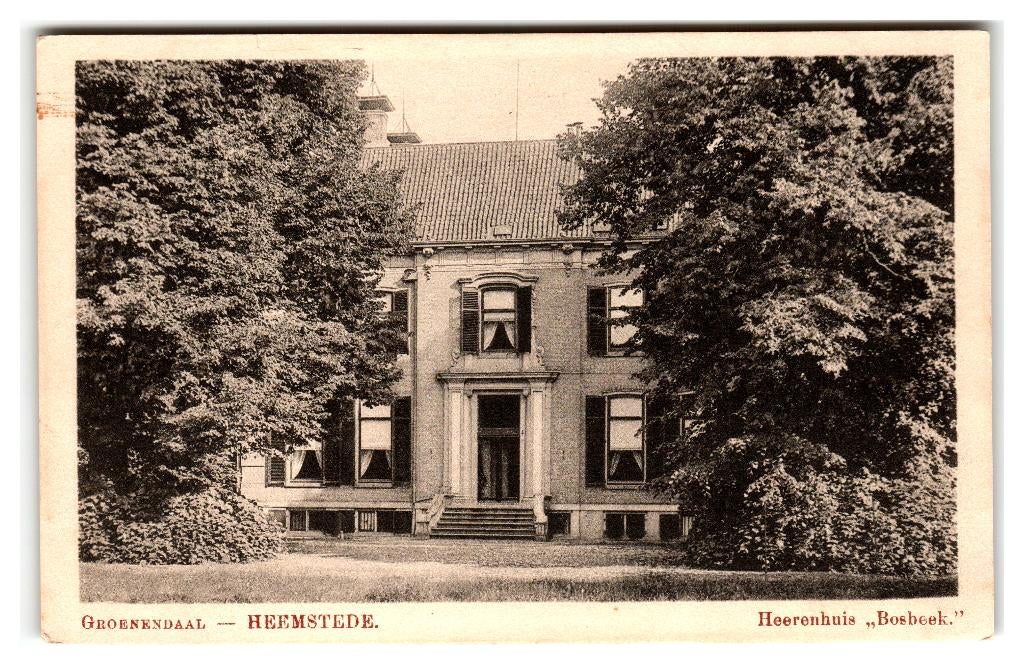 Heemstede, Groenendaal - Heerenhuis "Bosbeek", Verzenden, 1920 tot 1940, Ongelopen, Noord-Holland