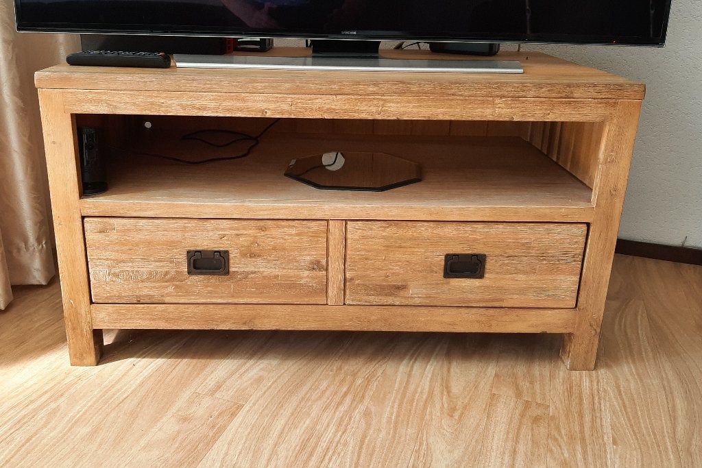 Net tv meubel-dressoir van teakhout, Ophalen, Gebruikt, 100 tot 150 cm, Teakhout