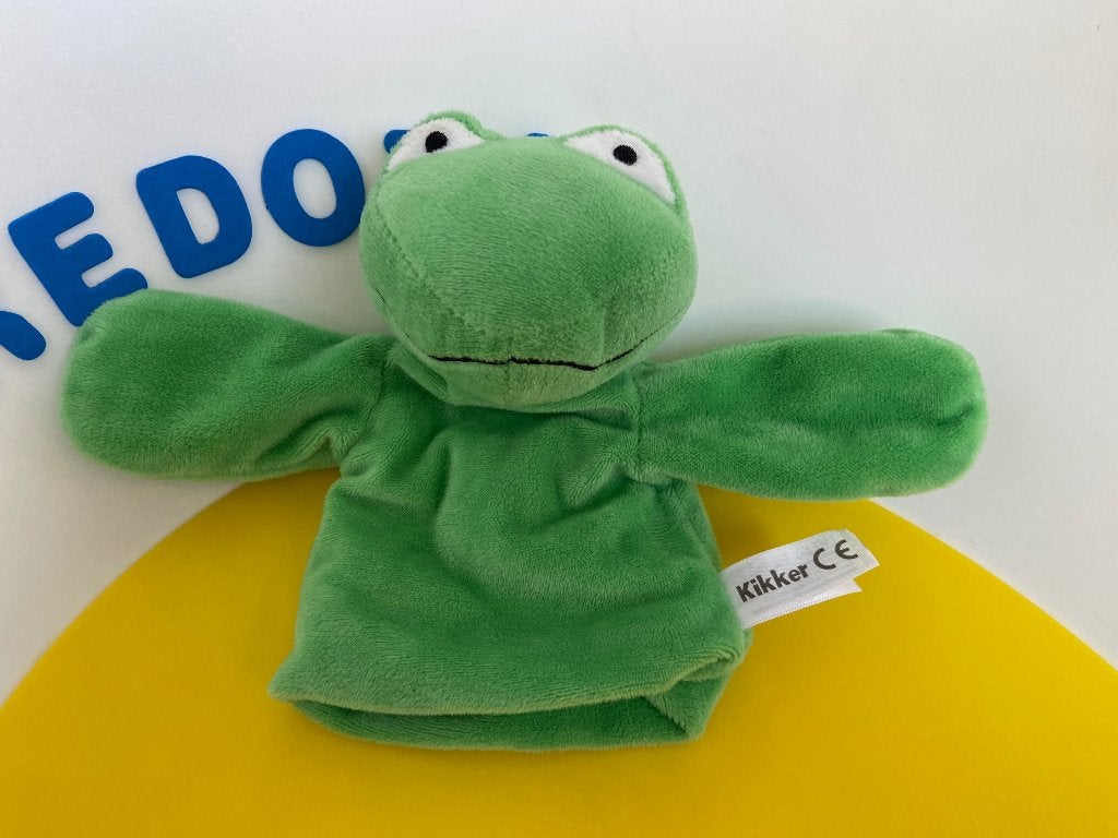 K1999 kikker handpop, Kinderen en Baby's, Speelgoed | Knuffels en Pluche, Ophalen of Verzenden, Zo goed als nieuw, Overige typen