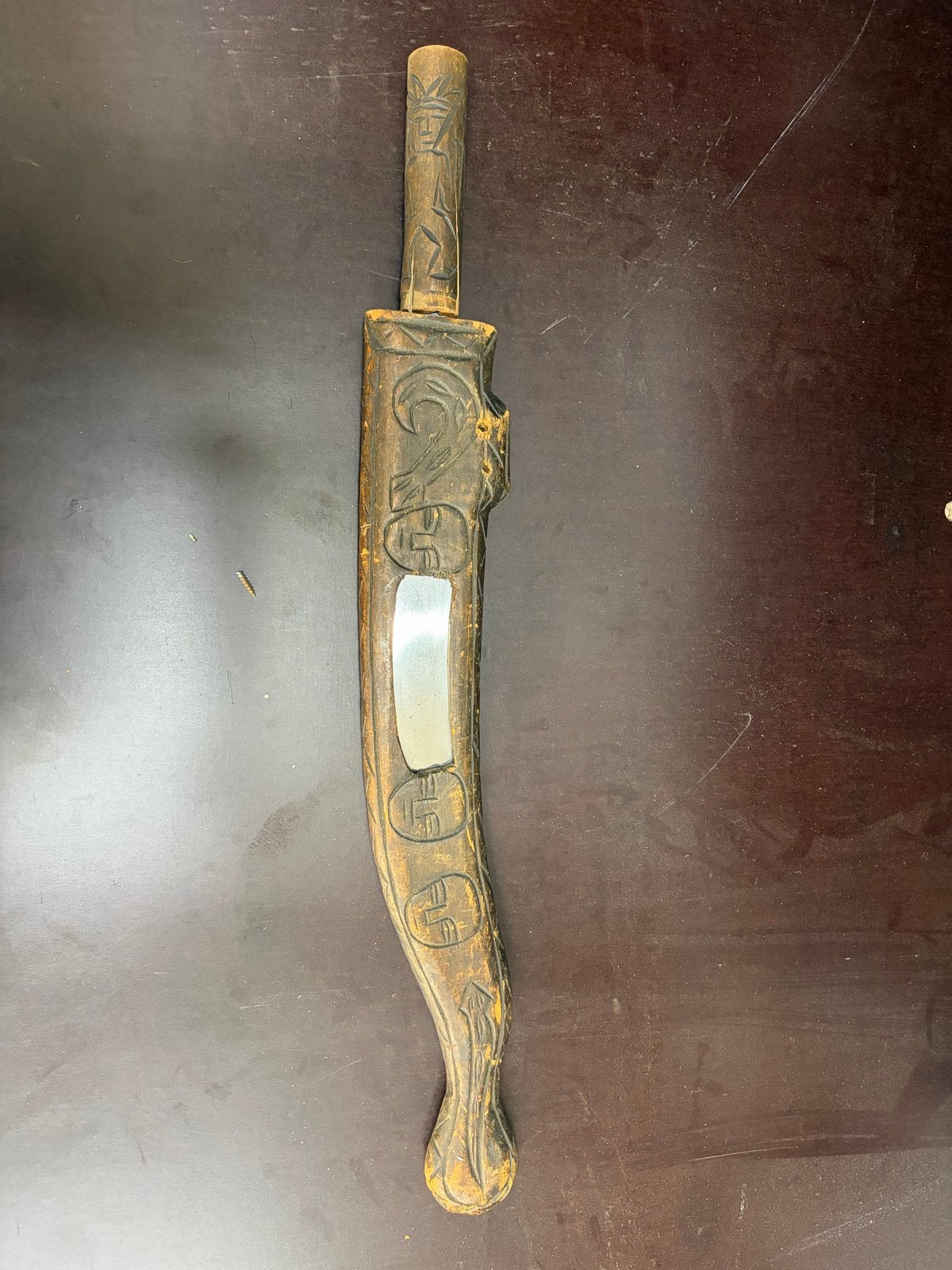 Decoratief traditioneel Afrikaans tribaal mes - 46 cm, Hout, Afrika, Ophalen of Verzenden, Gesneden
