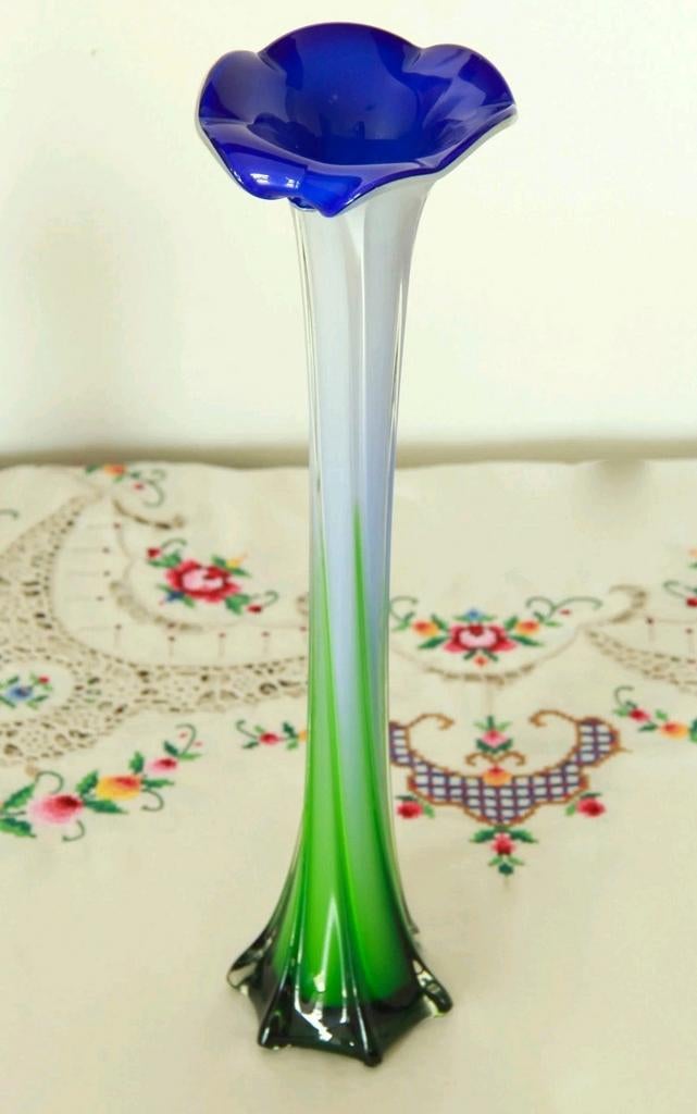 Vintage Murano Calla Lily Lelie vaas 1970s 39cm hoog, Verzenden, Zo goed als nieuw, Overige kleuren, Glas