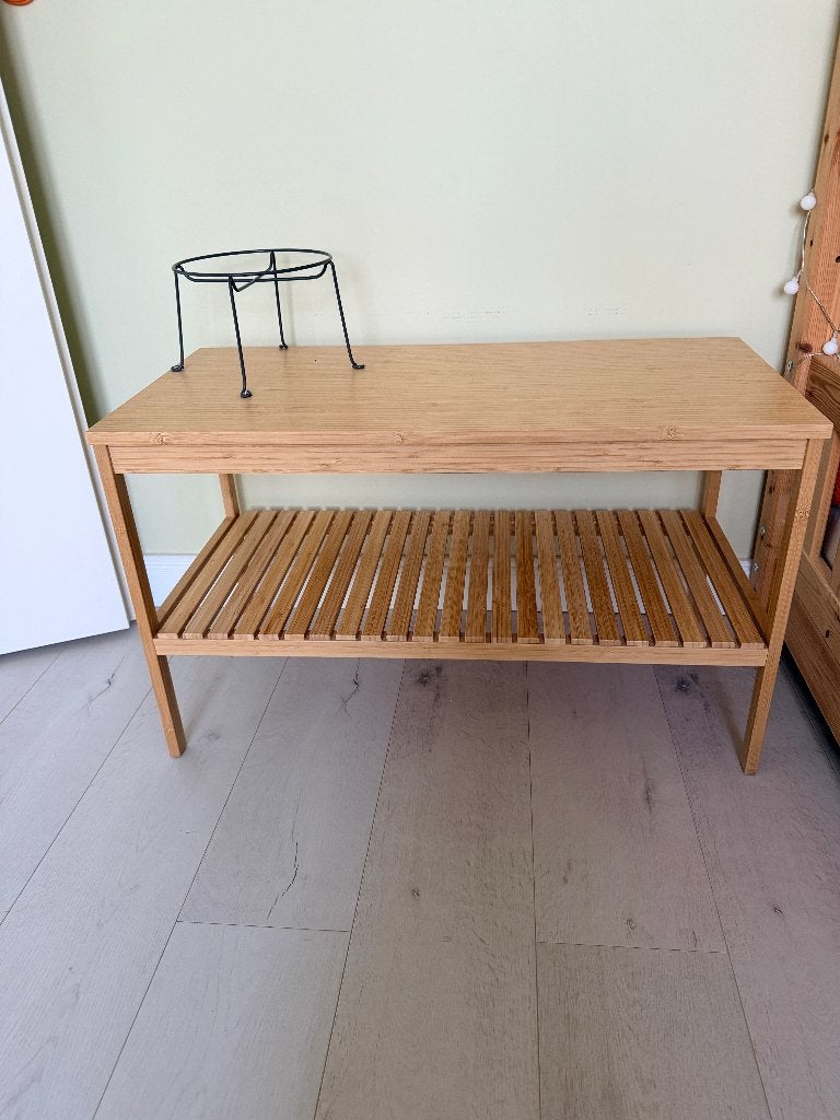 IKEA RÅGRUND bamboe bankje + VARDAGEN pot met kraantje, Ophalen, Zo goed als nieuw