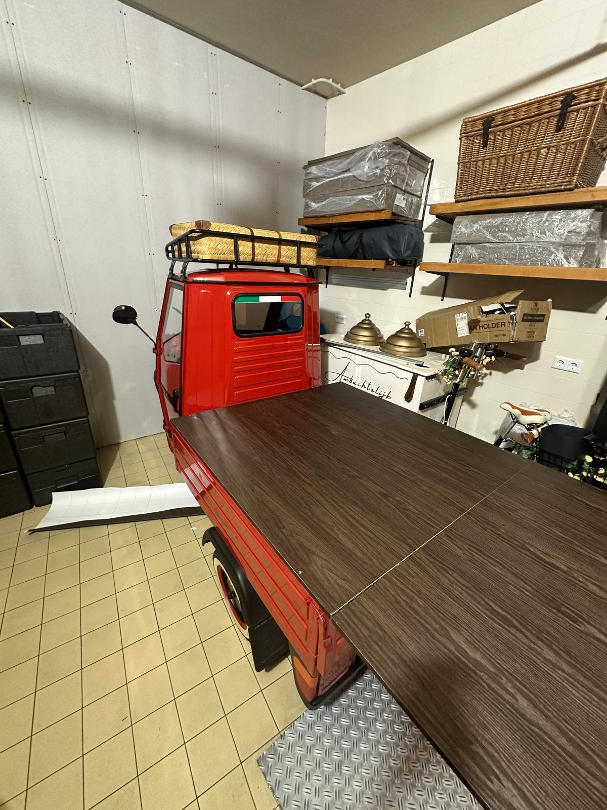 Piaggio Ape 50 opbouw plaat - Houtlook werkblad, Ophalen of Verzenden