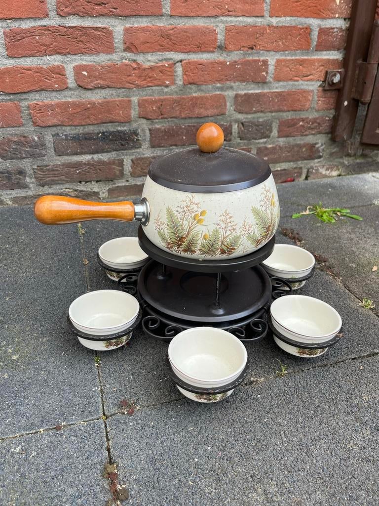 Vintage Kaasfondue Set met 6 Kommetjes en Rechaud, Ophalen of Verzenden, Metaal, Wit, Overige merken