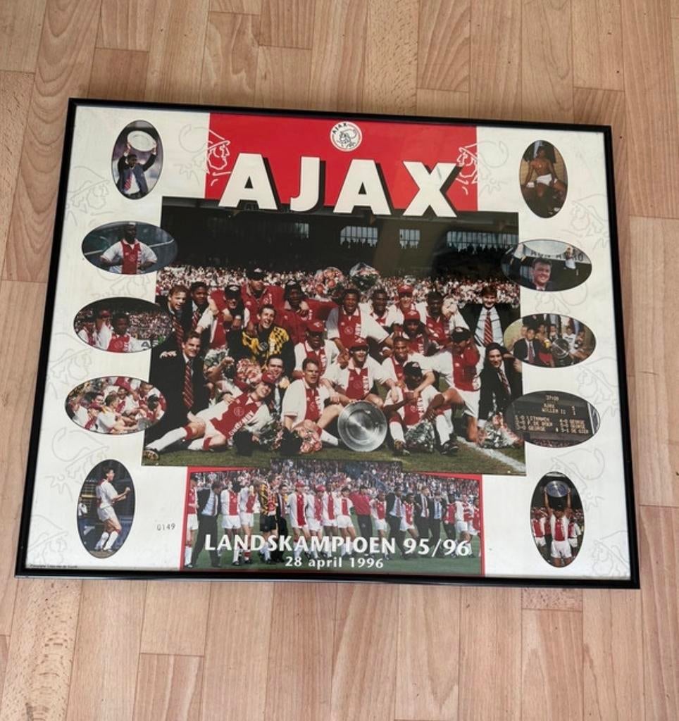 Ajax Landskampioen 95/96 Ingelijste Poster, Ophalen of Verzenden, Gebruikt, Ajax, Poster, Plaatje of Sticker