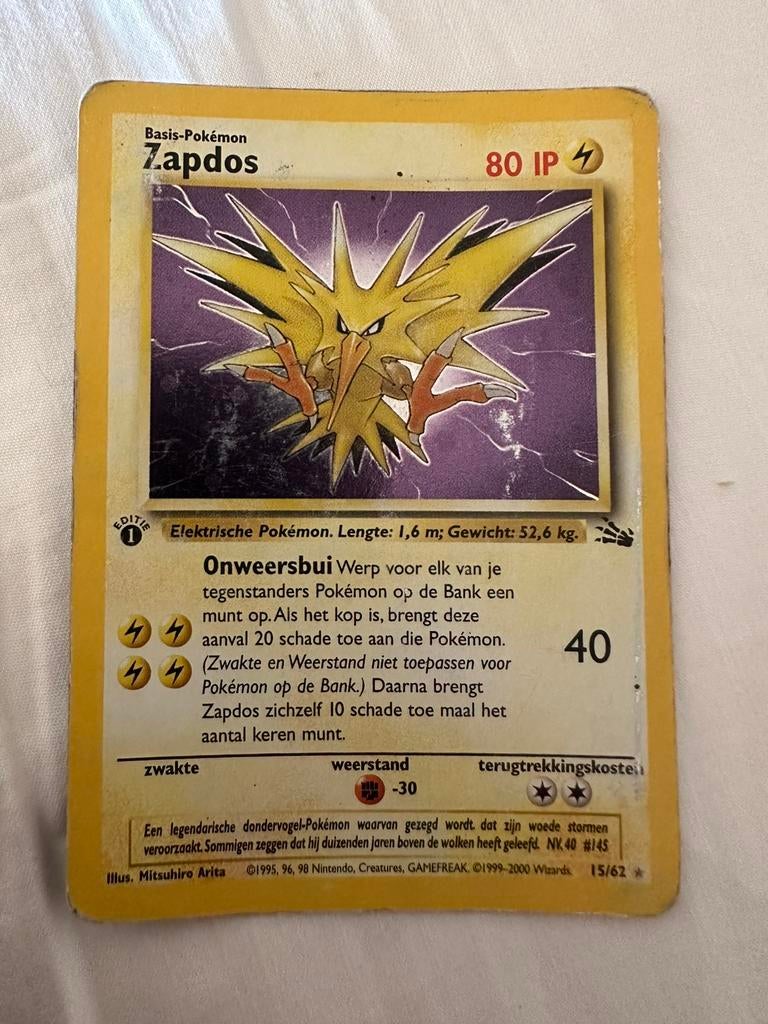 Zapdos 1st edition 15/62 NL, Ophalen, Gebruikt, Losse kaart