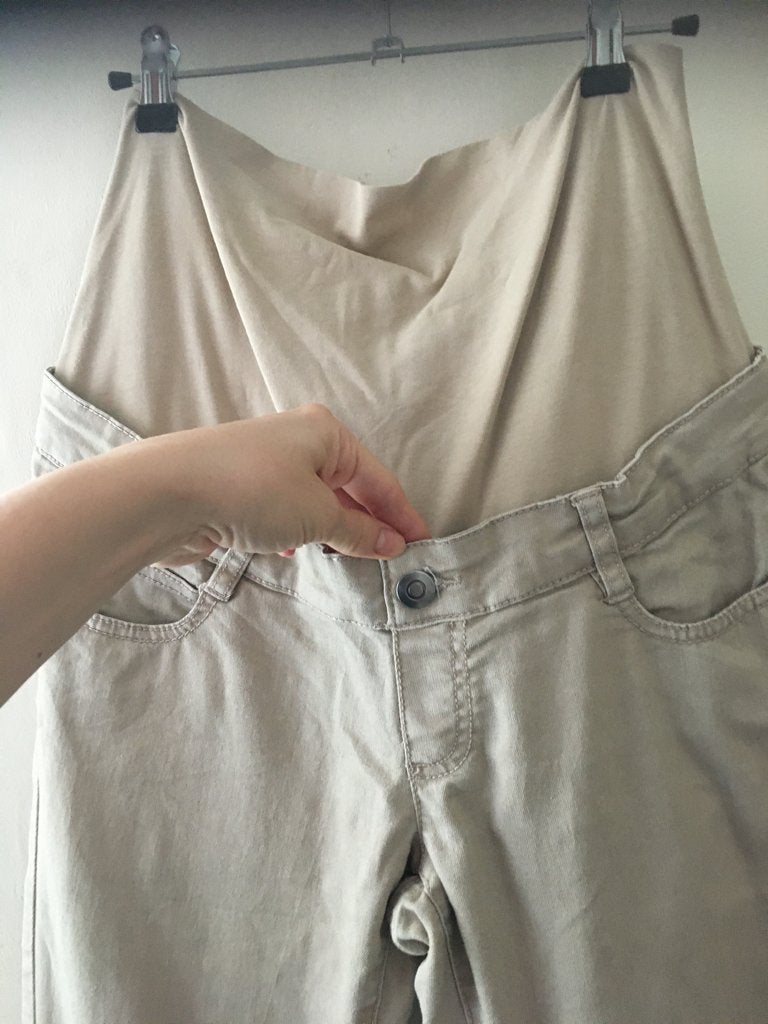 Beige spijkerbroek met stretch zwangerschap positiekleding M, Maat 38/40 (M), Beige, Ophalen of Verzenden, Zo goed als nieuw