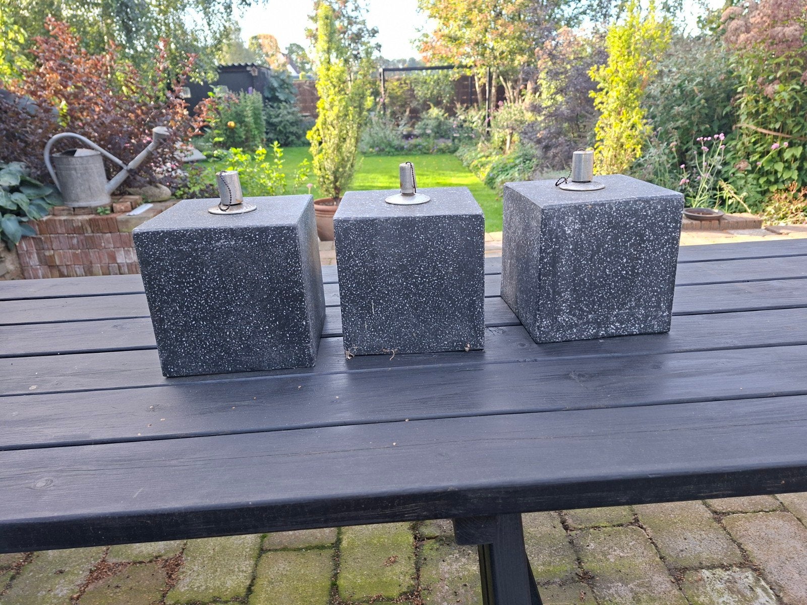 3 Olielampen Tuinfakkels Tuinkaarsen Granietlook 20x20x20 cm, Tuin en Terras, Ophalen of Verzenden, Gebruikt