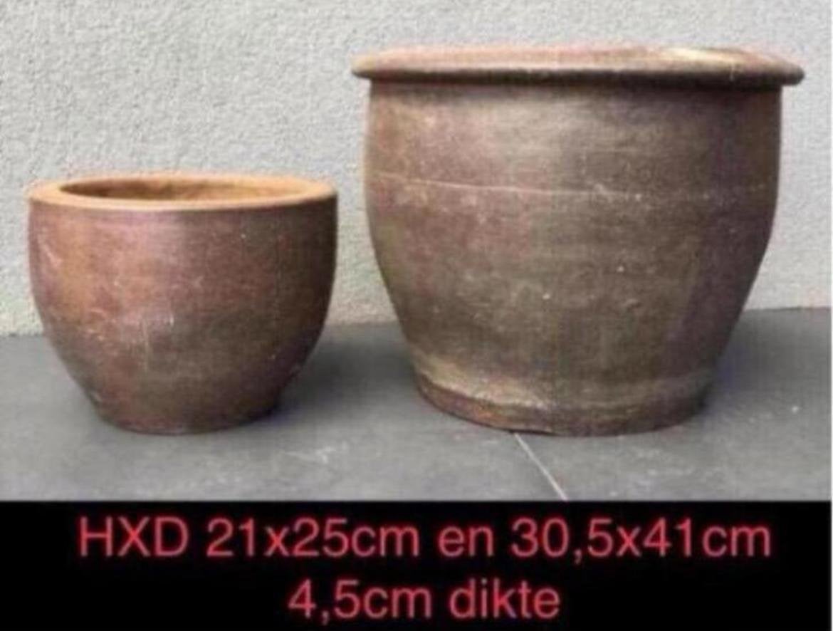 Grote stevige oud Hollandse kwaliteit terracotta bloempotten, Tuin en Terras, Rond, Zo goed als nieuw, Minder dan 40 cm, Balkon