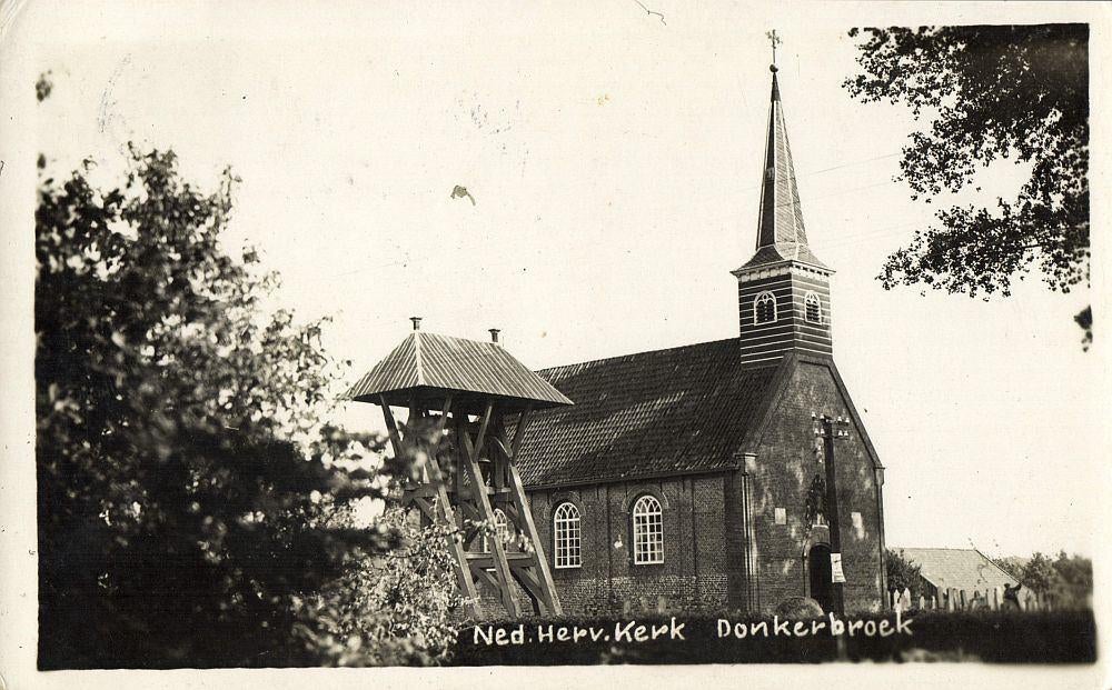 DONKERBROEK, Ned. Hervormde Kerk (1938) Fotokaart, Ophalen of Verzenden, 1920 tot 1940, Gelopen, Friesland