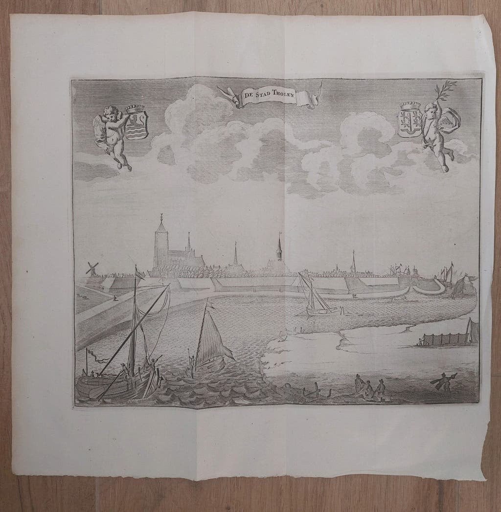 1 / Gezicht op Tholen van Pieter van der Aa gravure uit 1693, Stadsgezicht, 27 cm, 35 cm, Gravure